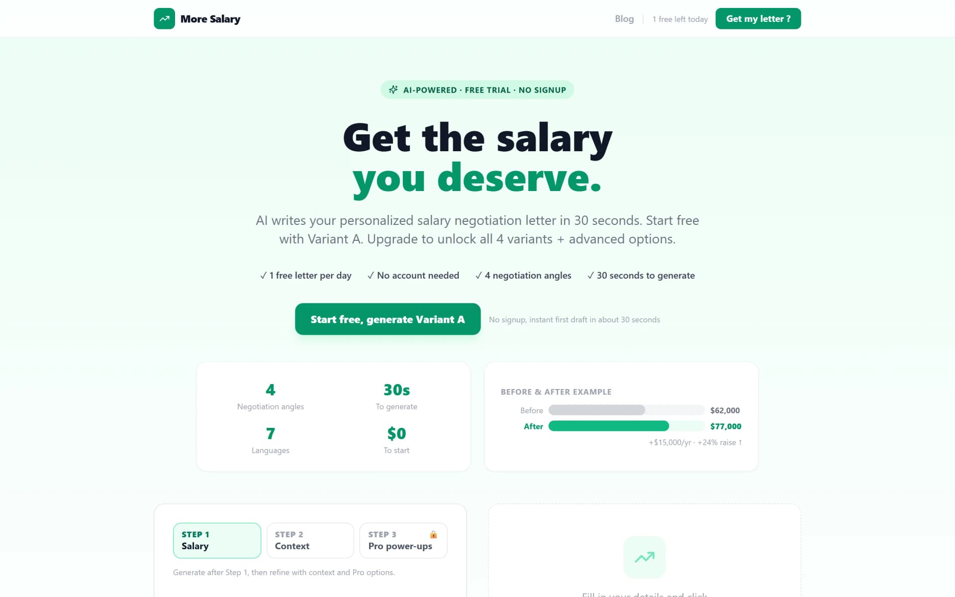 More Salary: SaaS platform waarmee je in 30 seconden een salarisonderhandelingsbrief genereert, beschikbaar in 7 talen