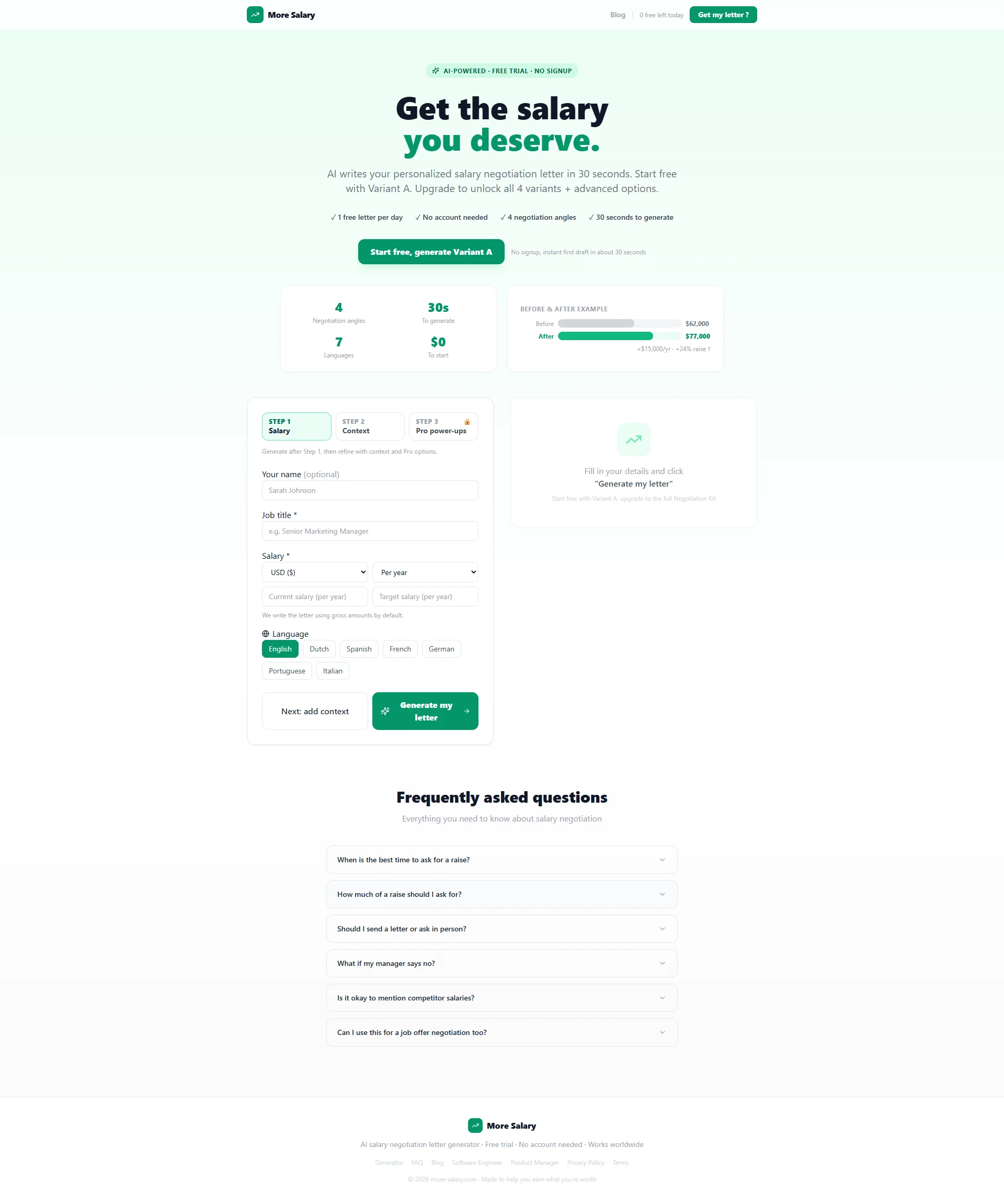 More Salary: SaaS platform waarmee je in 30 seconden een salarisonderhandelingsbrief genereert, beschikbaar in 7 talen