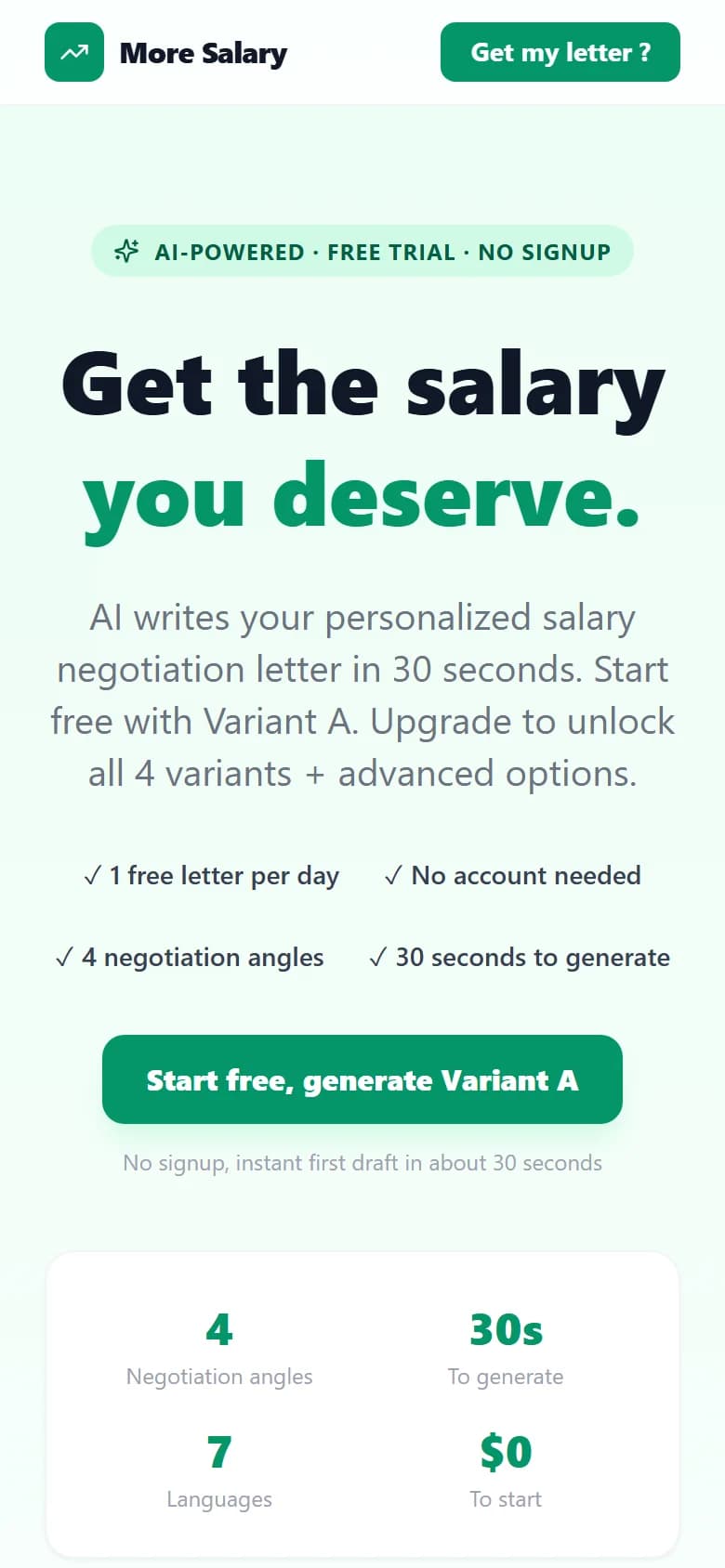 More Salary: SaaS platform waarmee je in 30 seconden een salarisonderhandelingsbrief genereert, beschikbaar in 7 talen