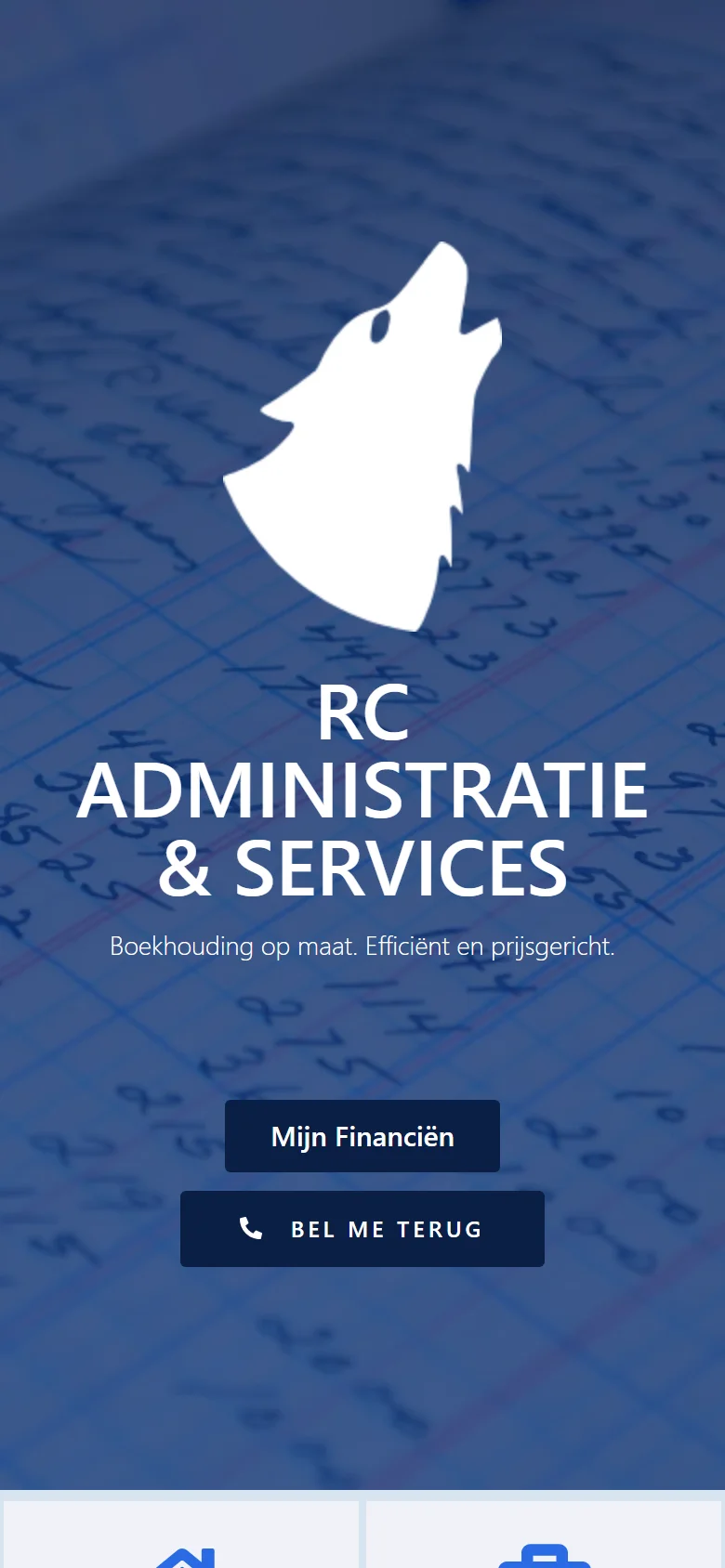 RC Administratie & Services: website voor een belastingkantoor in Rotterdam met directe contactknoppen en duidelijke structuur