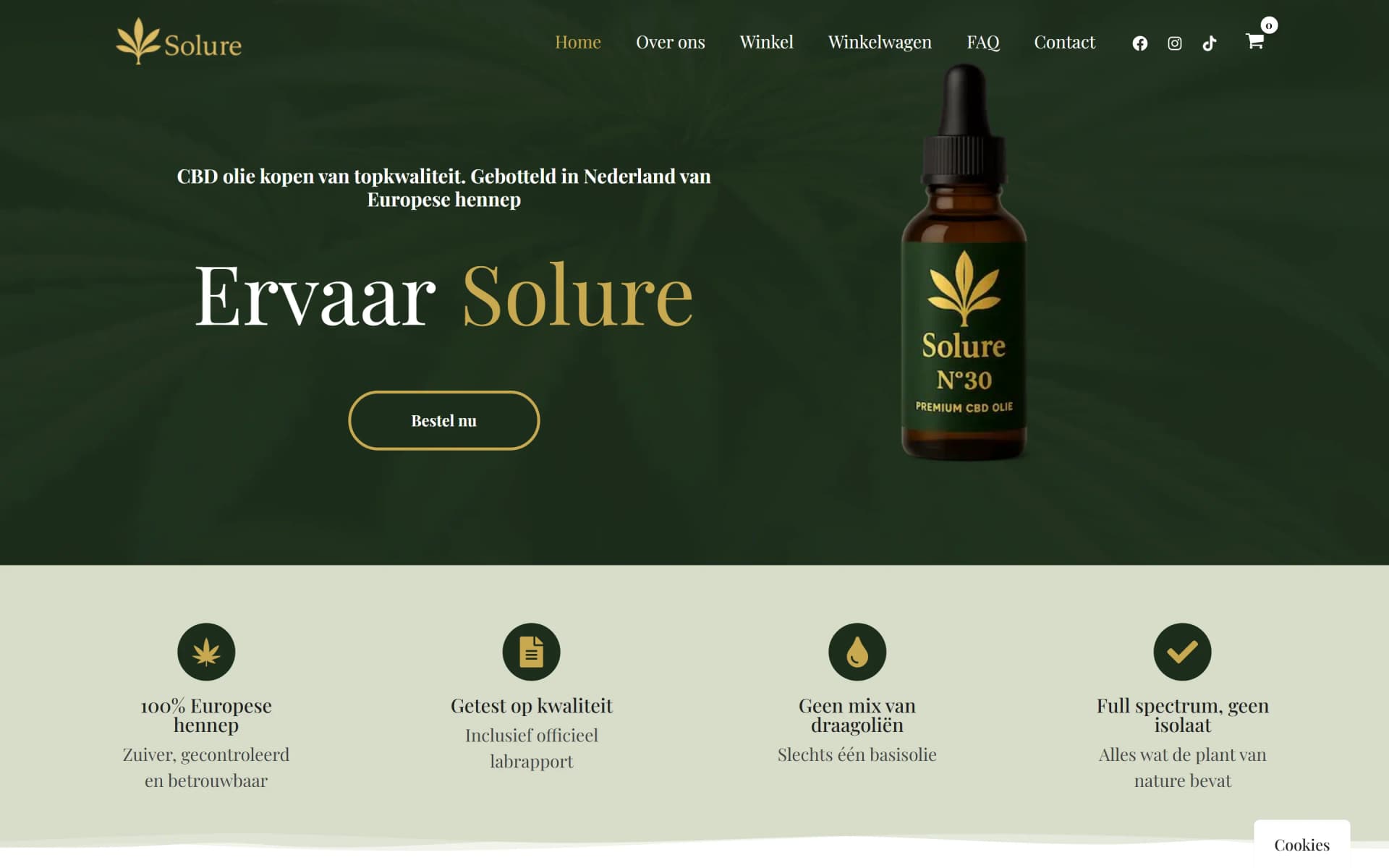 Solure CBD: webshop met rustig design, uitgebreide productinformatie en klantrecensies voor een CBD-merk