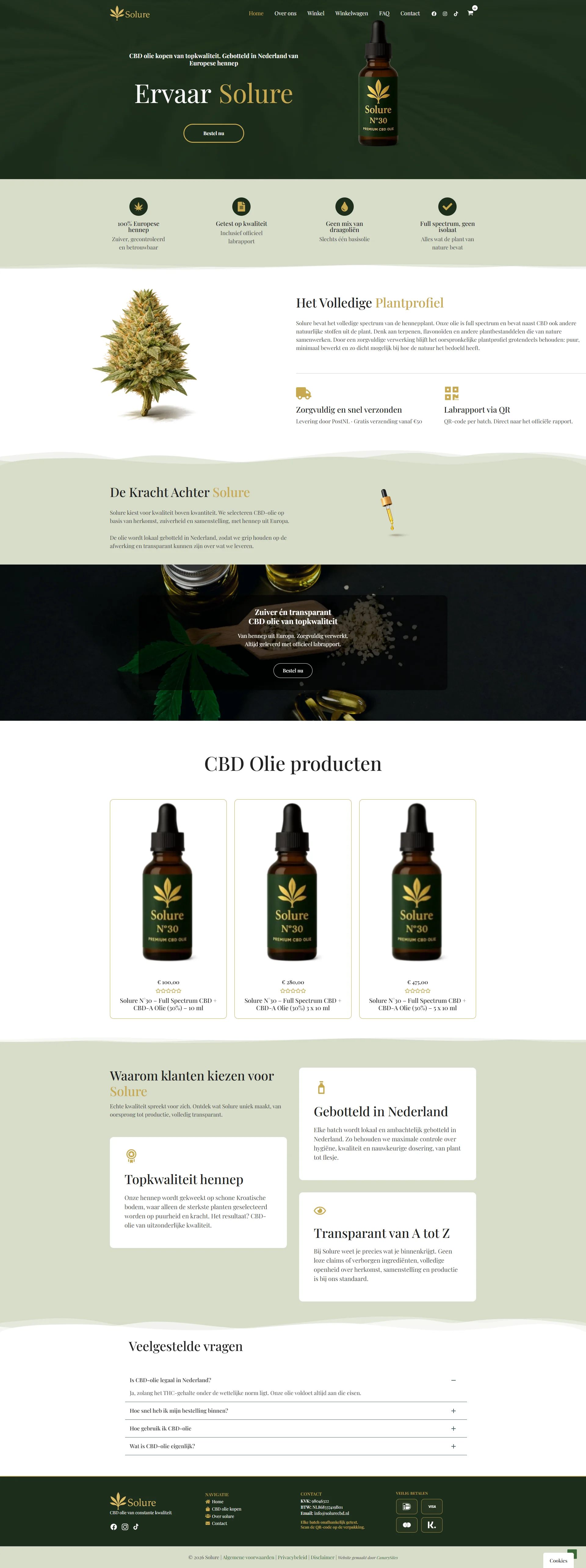 Solure CBD: webshop met rustig design, uitgebreide productinformatie en klantrecensies voor een CBD-merk
