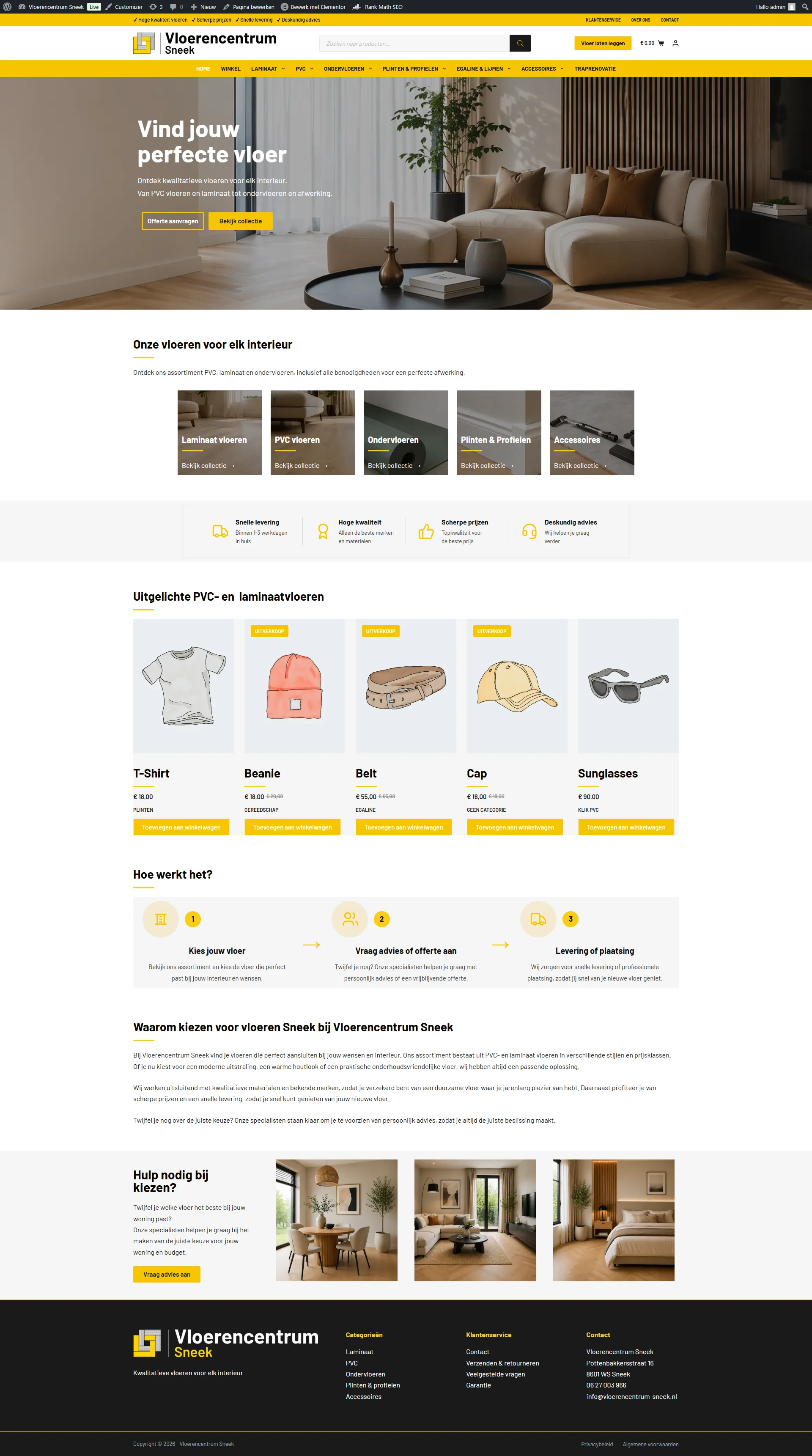 Vloerencentrum Sneek: webshop voor laminaat, PVC en vloeraccessoires met offertemodule, donker modern design